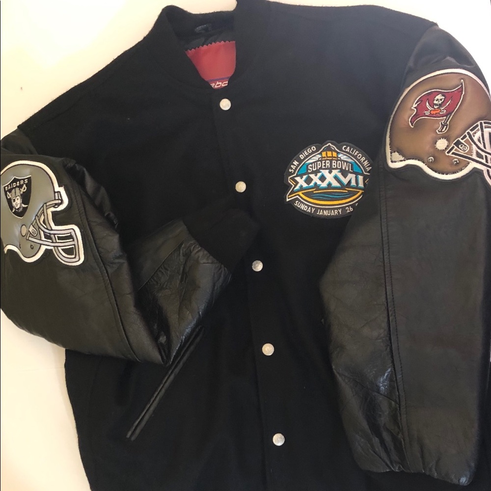 Reebok superbowl 2003 wool leather jacket Raiders